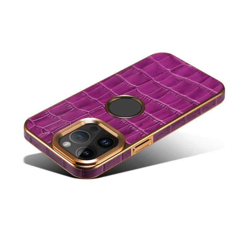 For iPhone 12 Pro Max Denior Crocodile Texture Genuine Leather Electroplating Phone Case(Purple) by Denior
