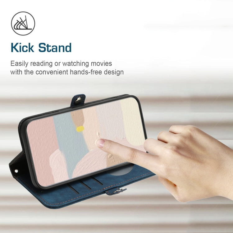 For iPhone 16e Side Buckle Double Fold Hand Strap Leather Phone Case(Royal) by bashfashion