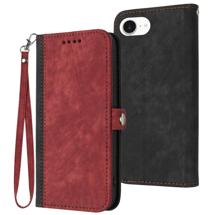 For iPhone 16e Side Buckle Double Fold Hand Strap Leather Phone Case(Red) by bashfashion