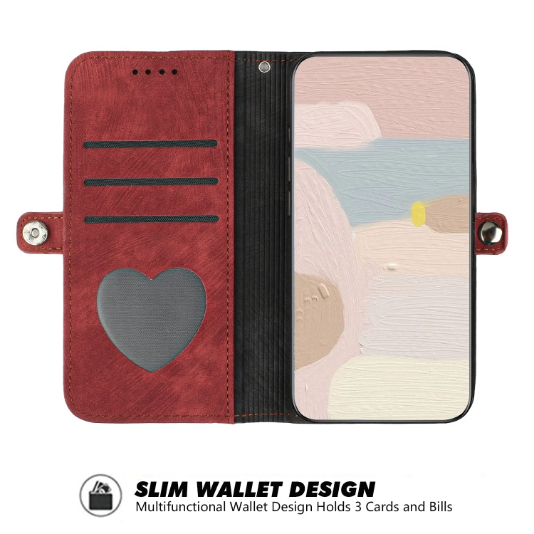 For iPhone 16e Side Buckle Double Fold Hand Strap Leather Phone Case(Red) by bashfashion