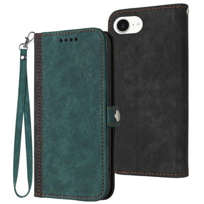 For iPhone 16e Side Buckle Double Fold Hand Strap Leather Phone Case(Dark Green) by bashfashion