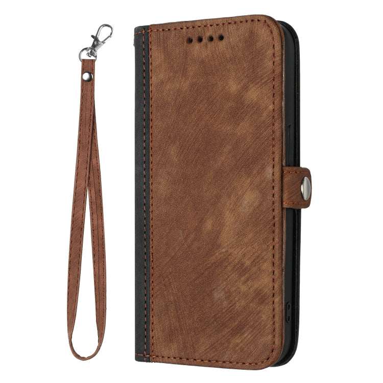For iPhone 16e Side Buckle Double Fold Hand Strap Leather Phone Case(Brown) by bashfashion