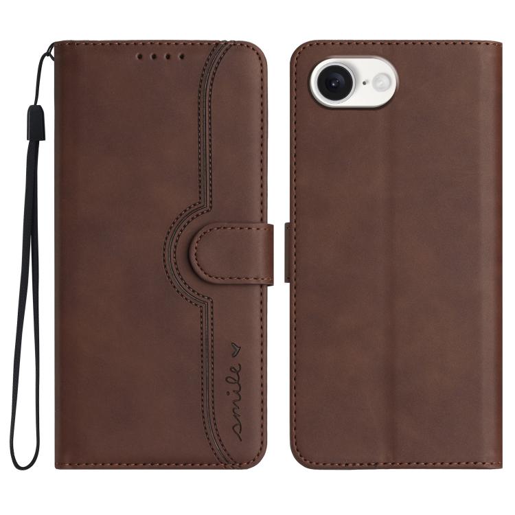For iPhone 16e Heart Pattern Skin Feel Leather Phone Case(Brown) by bashfashion