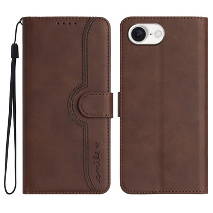 For iPhone 16e Heart Pattern Skin Feel Leather Phone Case(Brown) by bashfashion