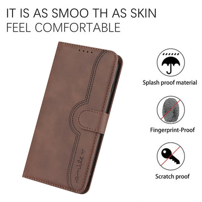 For iPhone 16e Heart Pattern Skin Feel Leather Phone Case(Brown) by bashfashion