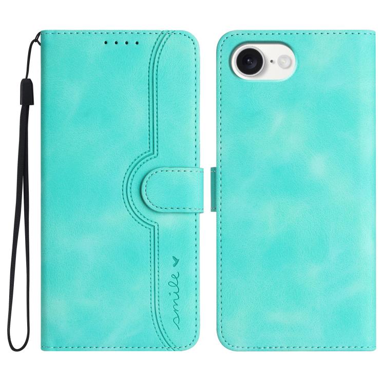 For iPhone 16e Heart Pattern Skin Feel Leather Phone Case(Light Blue) by bashfashion