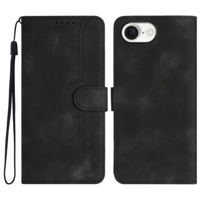 For iPhone 16e Heart Pattern Skin Feel Leather Phone Case(Black) by bashfashion