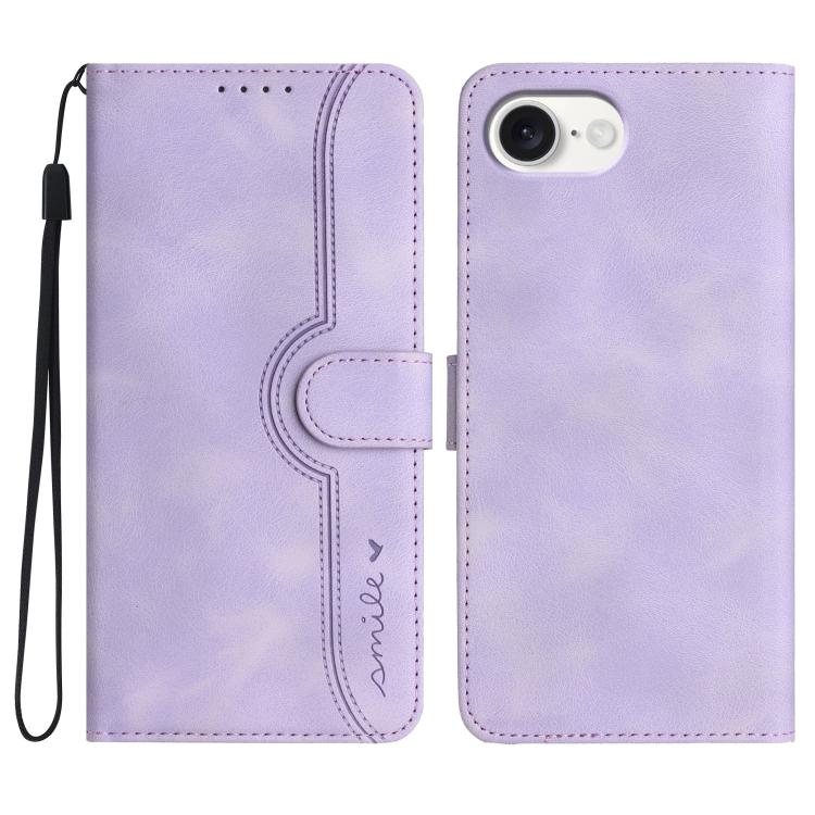 For iPhone 16e Heart Pattern Skin Feel Leather Phone Case(Purple) by bashfashion