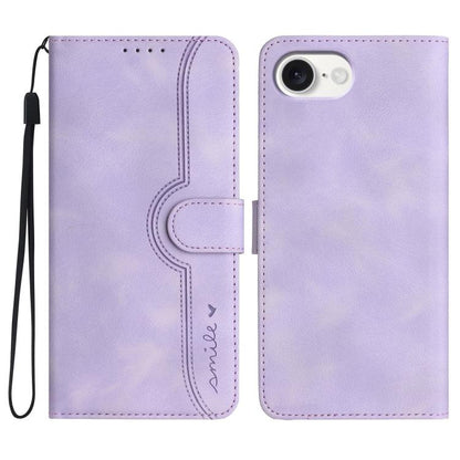 For iPhone 16e Heart Pattern Skin Feel Leather Phone Case(Purple) by bashfashion