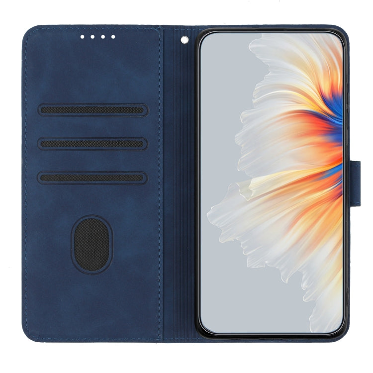 For iPhone 16e Heart Pattern Skin Feel Leather Phone Case(Royal Blue)