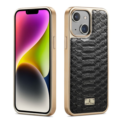 For iPhone 14 Fierre Shann Python Texture Electroplating PU Phone Case(Black) by FIERRE SHANN
