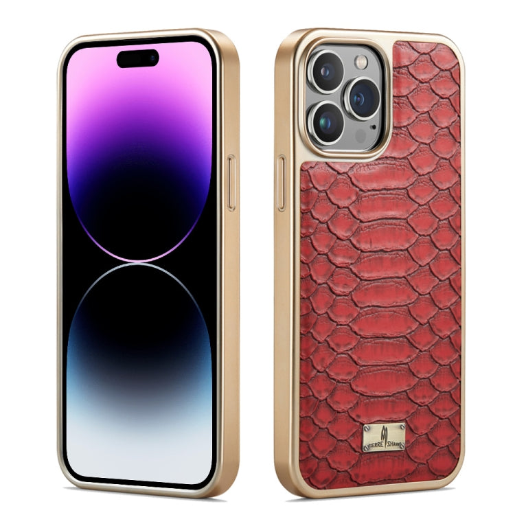 For iPhone 14 Pro Max Fierre Shann Python Texture Electroplating PU Phone Case(Red) by FIERRE SHANN
