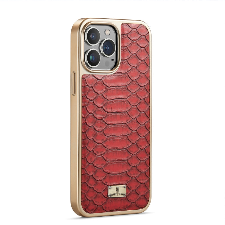 For iPhone 14 Pro Max Fierre Shann Python Texture Electroplating PU Phone Case(Red) by FIERRE SHANN