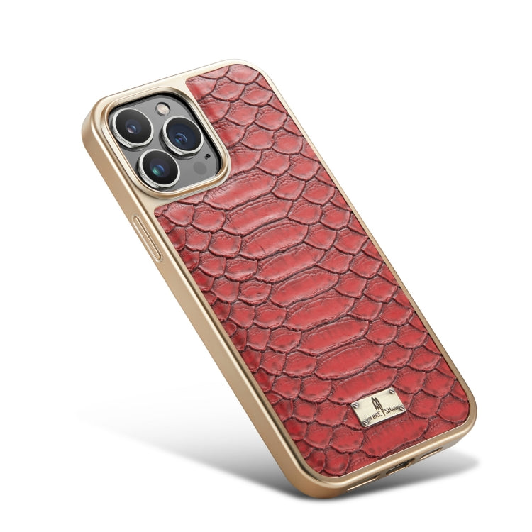 For iPhone 14 Pro Max Fierre Shann Python Texture Electroplating PU Phone Case(Red) by FIERRE SHANN