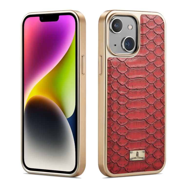 For iPhone 15 Fierre Shann Python Texture Electroplating PU Phone Case(Red) by FIERRE SHANN