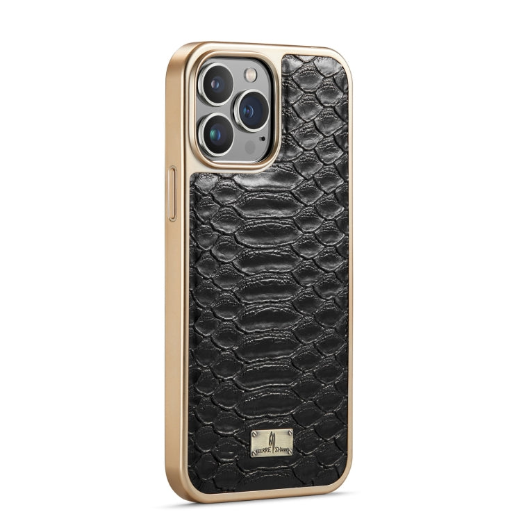 For iPhone 15 Plus Fierre Shann Python Texture Electroplating PU Phone Case(Black) by FIERRE SHANN