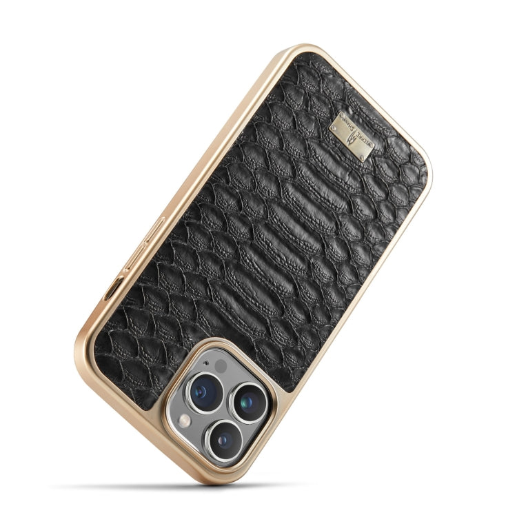 For iPhone 15 Plus Fierre Shann Python Texture Electroplating PU Phone Case(Black) by FIERRE SHANN
