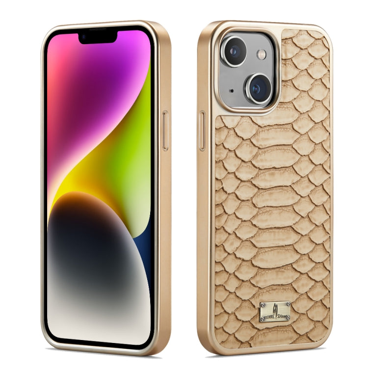 For iPhone 15 Plus Fierre Shann Python Texture Electroplating PU Phone Case(White) by FIERRE SHANN