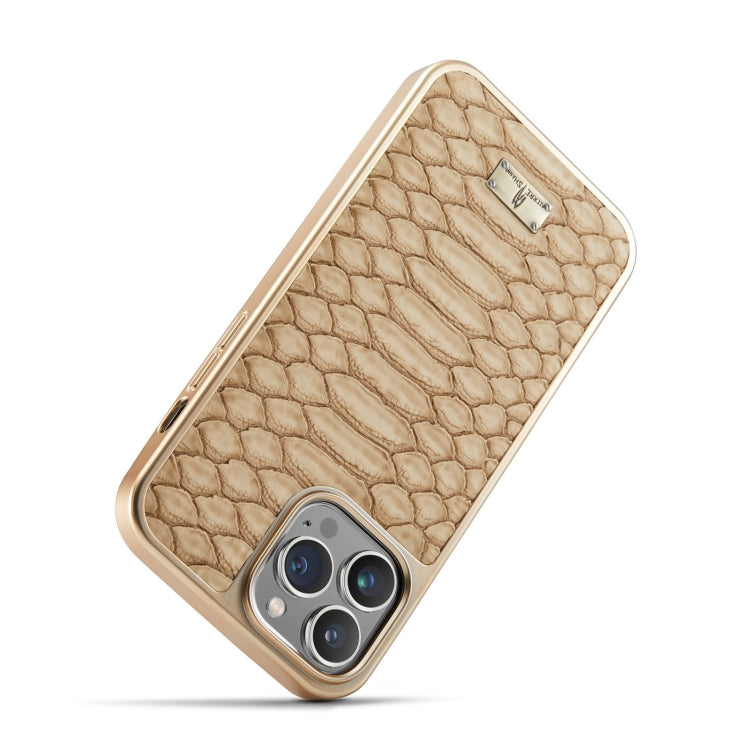 For iPhone 15 Plus Fierre Shann Python Texture Electroplating PU Phone Case(White) by FIERRE SHANN