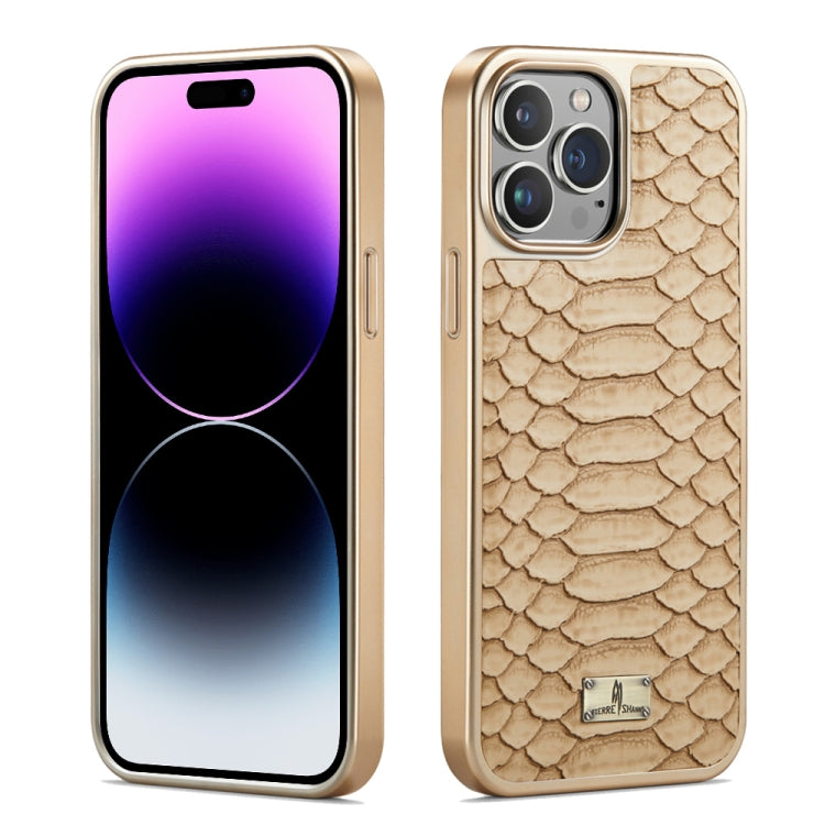 For iPhone 15 Pro Max Fierre Shann Python Texture Electroplating PU Phone Case(White) by FIERRE SHANN