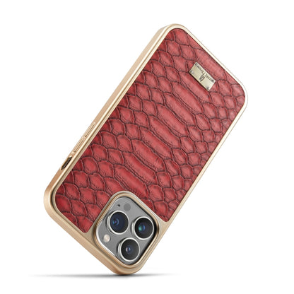 For iPhone 15 Pro Max Fierre Shann Python Texture Electroplating PU Phone Case(Red) by FIERRE SHANN