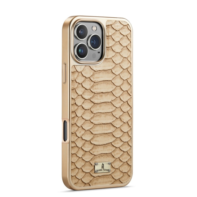 For iPhone 16 Pro Max Fierre Shann Python Texture Electroplating PU Phone Case(White) by FIERRE SHANN