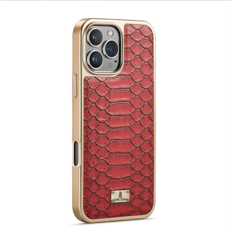 For iPhone 16 Pro Max Fierre Shann Python Texture Electroplating PU Phone Case(Red) by FIERRE SHANN