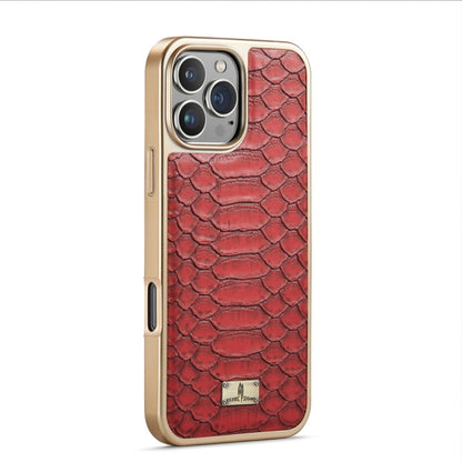 For iPhone 16 Pro Max Fierre Shann Python Texture Electroplating PU Phone Case(Red) by FIERRE SHANN