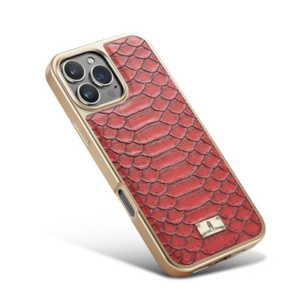 For iPhone 16 Pro Max Fierre Shann Python Texture Electroplating PU Phone Case(Red) by FIERRE SHANN