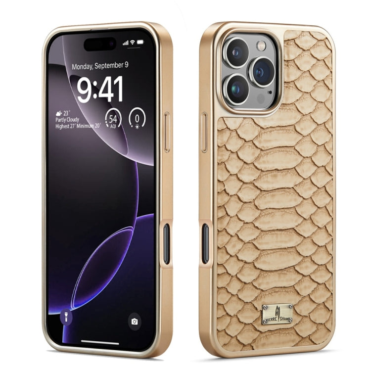 For iPhone 16 Pro Fierre Shann Python Texture Electroplating PU Phone Case(White) by FIERRE SHANN