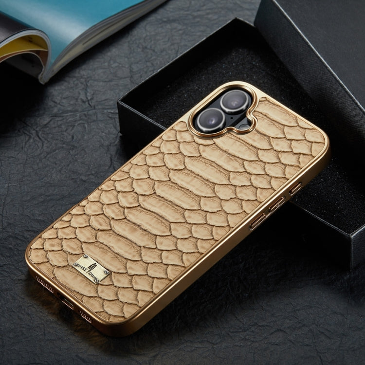 For iPhone 16 Plus Fierre Shann Python Texture Electroplating PU Phone Case(White) by FIERRE SHANN