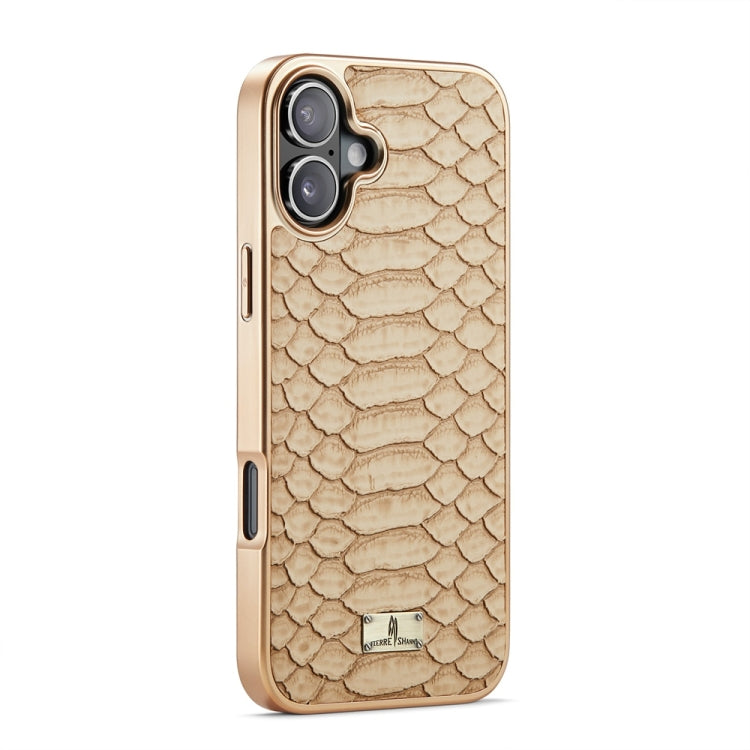 For iPhone 16 Plus Fierre Shann Python Texture Electroplating PU Phone Case(White) by FIERRE SHANN