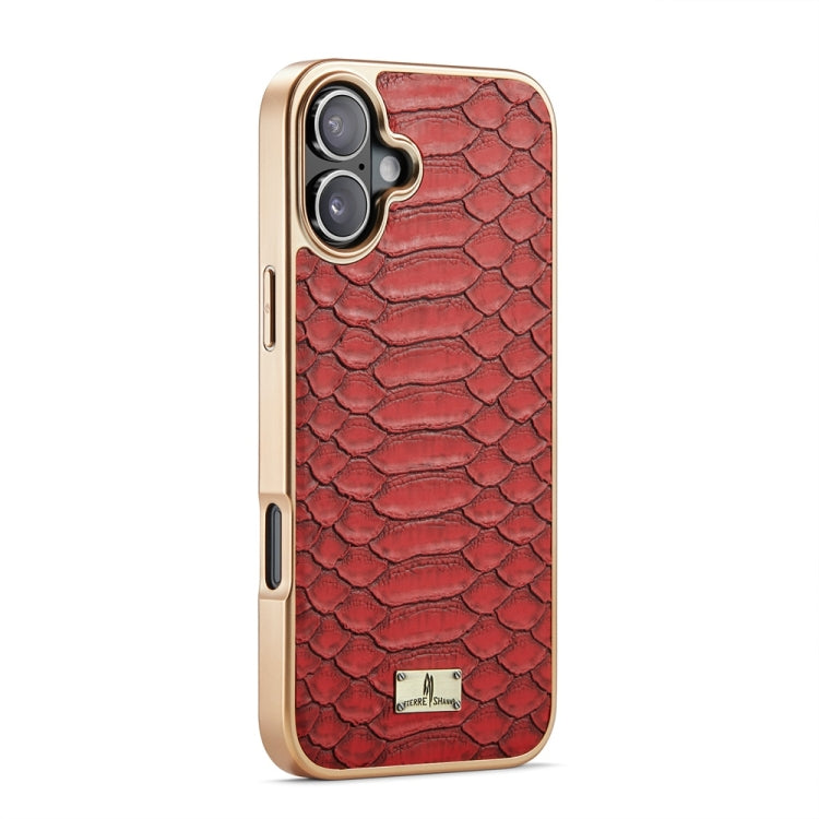 For iPhone 16 Plus Fierre Shann Python Texture Electroplating PU Phone Case(Red) by FIERRE SHANN