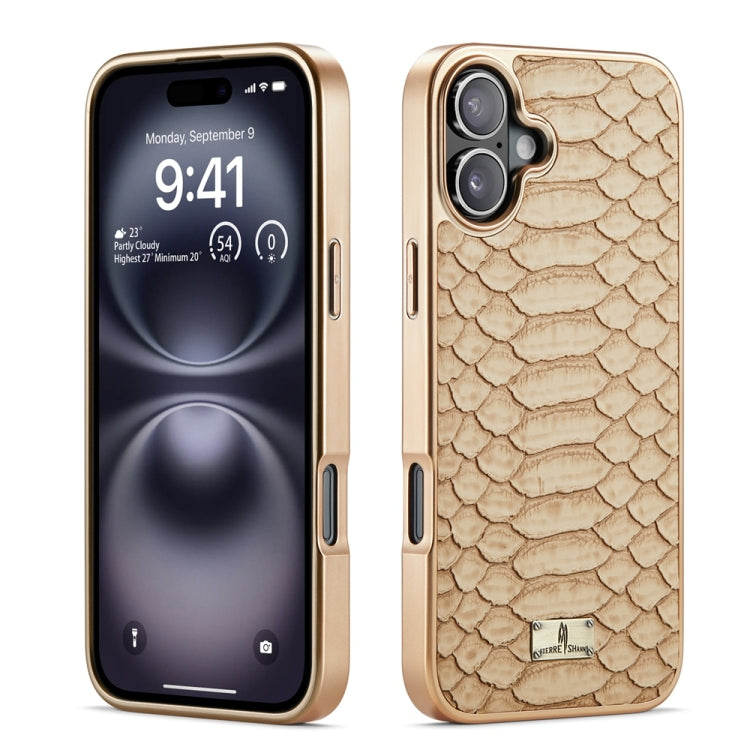 For iPhone 16 Fierre Shann Python Texture Electroplating PU Phone Case(White) by FIERRE SHANN