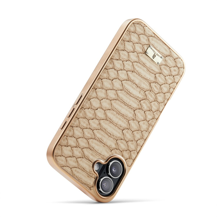 For iPhone 16 Fierre Shann Python Texture Electroplating PU Phone Case(White) by FIERRE SHANN