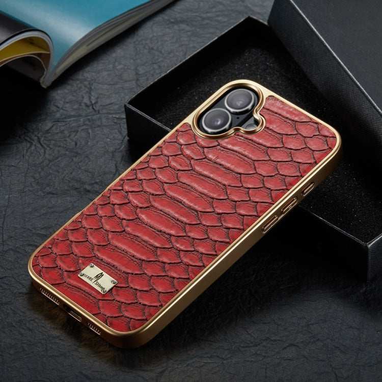 For iPhone 16 Fierre Shann Python Texture Electroplating PU Phone Case(Red) by FIERRE SHANN