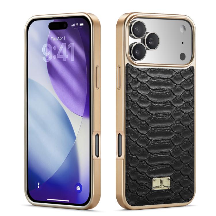 For iPhone 17 Pro Max Fierre Shann Python Texture Electroplating PU Phone Case(Black) by FIERRE SHANN
