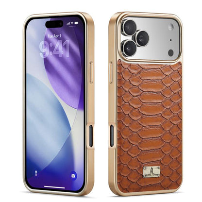 For iPhone 17 Pro Max Fierre Shann Python Texture Electroplating PU Phone Case(Brown) by FIERRE SHANN