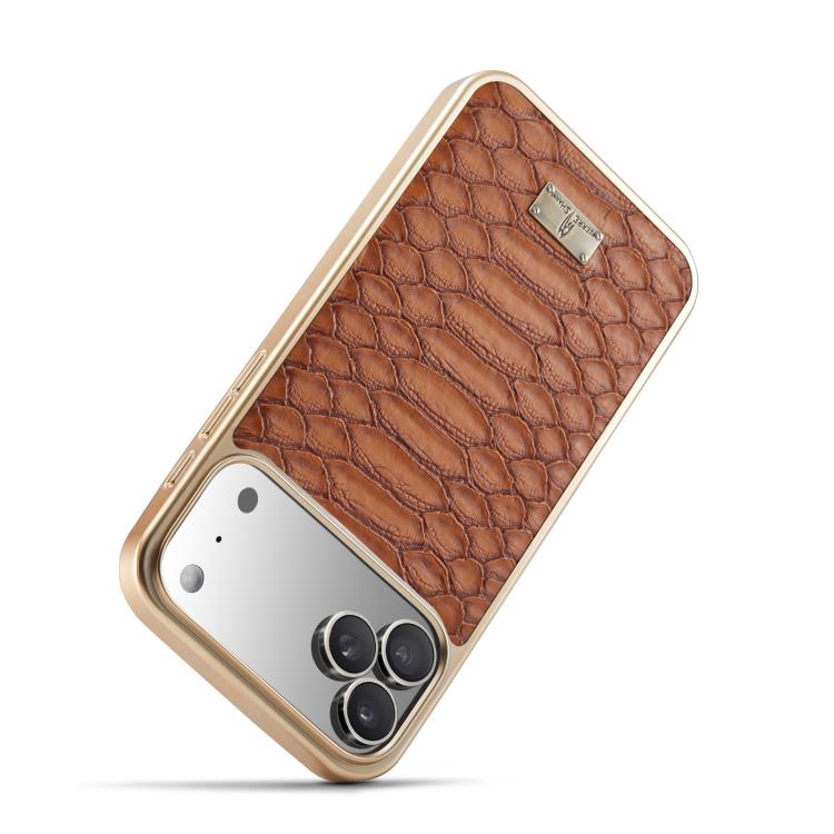 For iPhone 17 Pro Max Fierre Shann Python Texture Electroplating PU Phone Case(Brown) by FIERRE SHANN