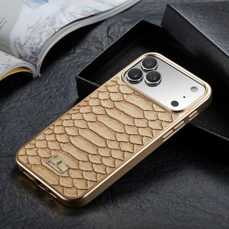 For iPhone 17 Pro Max Fierre Shann Python Texture Electroplating PU Phone Case(White) by FIERRE SHANN