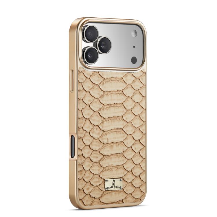 For iPhone 17 Pro Max Fierre Shann Python Texture Electroplating PU Phone Case(White) by FIERRE SHANN
