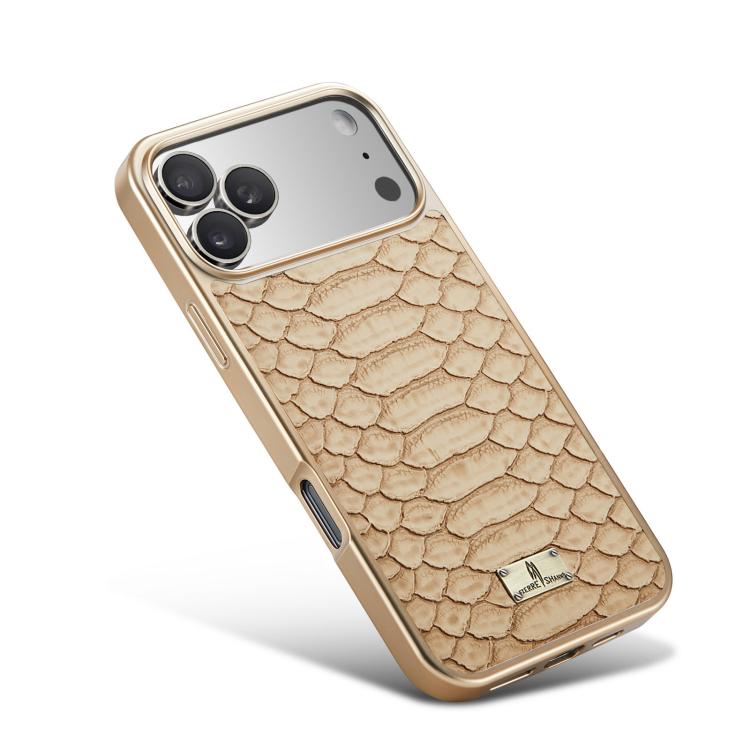 For iPhone 17 Pro Max Fierre Shann Python Texture Electroplating PU Phone Case(White) by FIERRE SHANN