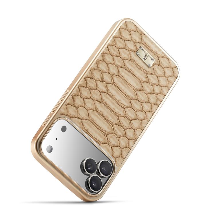 For iPhone 17 Pro Max Fierre Shann Python Texture Electroplating PU Phone Case(White) by FIERRE SHANN
