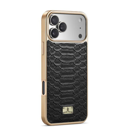For iPhone 17 Pro Fierre Shann Python Texture Electroplating PU Phone Case(Black) by FIERRE SHANN