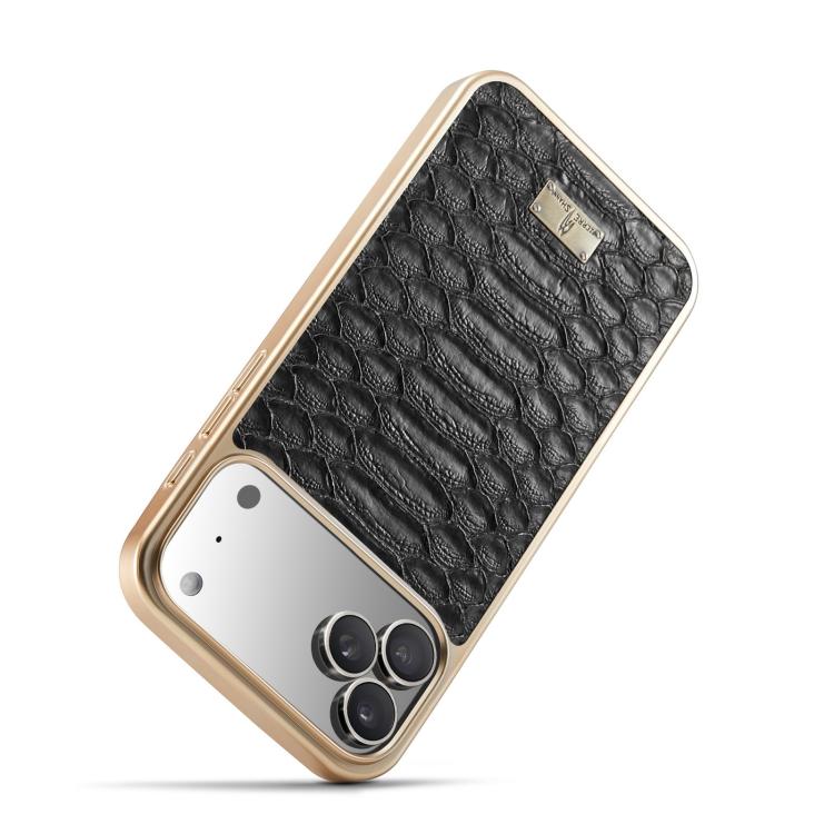 For iPhone 17 Pro Fierre Shann Python Texture Electroplating PU Phone Case(Black) by FIERRE SHANN
