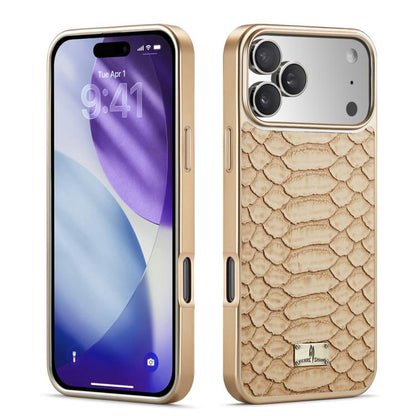 For iPhone 17 Pro Fierre Shann Python Texture Electroplating PU Phone Case(White) by FIERRE SHANN