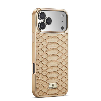 For iPhone 17 Pro Fierre Shann Python Texture Electroplating PU Phone Case(White) by FIERRE SHANN