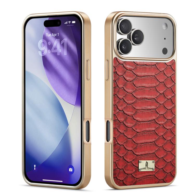 For iPhone 17 Pro Fierre Shann Python Texture Electroplating PU Phone Case(Red) by FIERRE SHANN