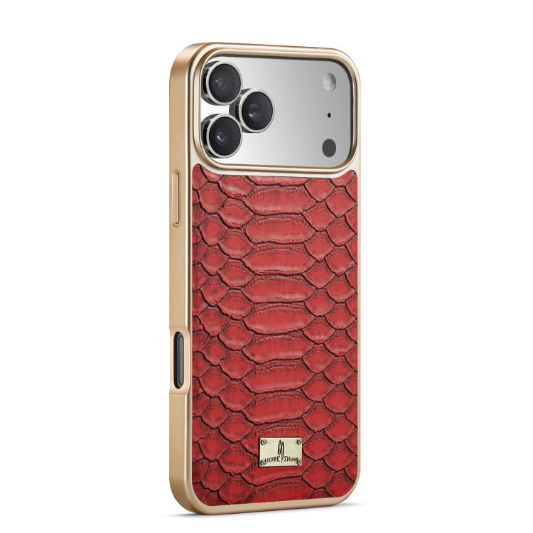 For iPhone 17 Pro Fierre Shann Python Texture Electroplating PU Phone Case(Red) by FIERRE SHANN