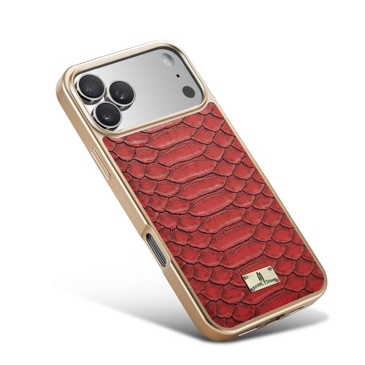 For iPhone 17 Pro Fierre Shann Python Texture Electroplating PU Phone Case(Red) by FIERRE SHANN